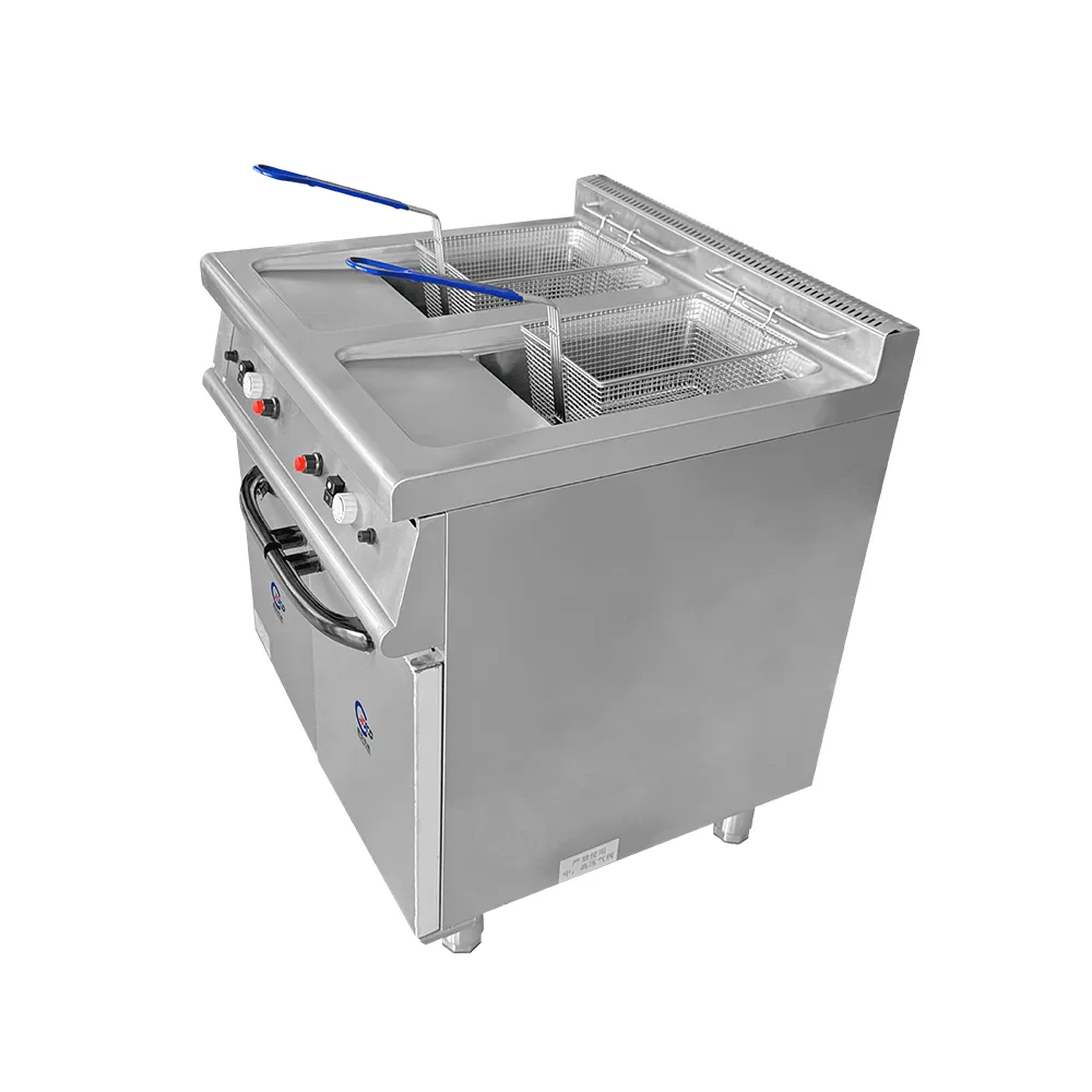 Gas double-cylinder double-Sieve fryer พร้อมฐานตู้ (ตามมาตรฐานการรับรอง3C) - หม้อทอดแบบน้ำมันลึก - foodmachtech